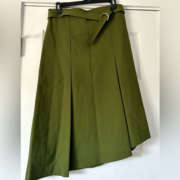 Donna Karan Military green asymmetrical skirt with belt - Picture 1 of 4